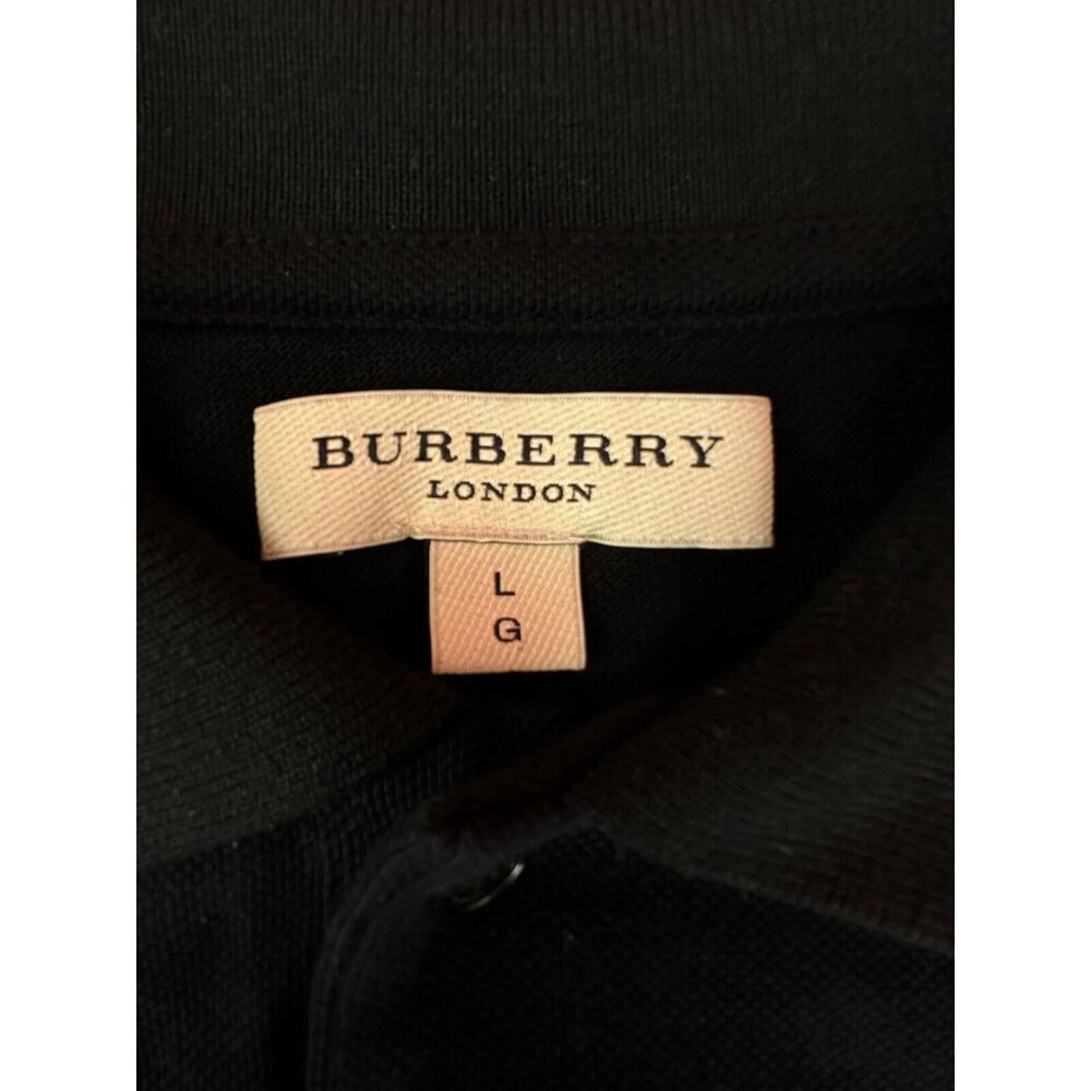 Burberry Chest Logo Atkins Black Pique Cotton Polo Shirt Dry Cleaned Slim Fit LG - Picture 11 of 13